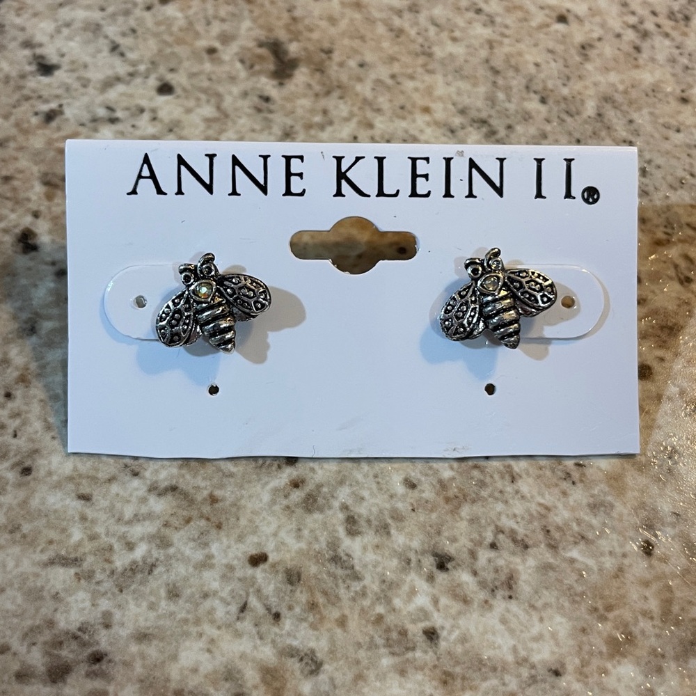 Anne Klein II Silver Honey Bee Jewel Stud Pierced Earrings